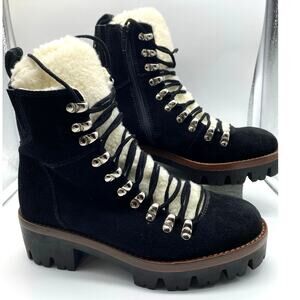 Jeffrey Campbell Culvert Black Suede Sherpa lining‎ Combat Boot - Black 5.5